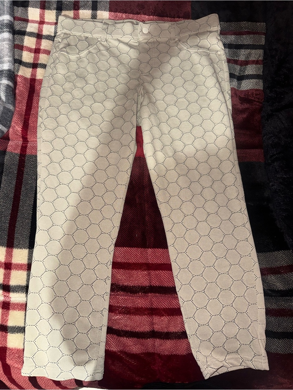 WomensCream Ankle Pants with Hex Dot Pattern